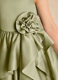 Azazie Hermia vestidos de niña de las flores Vestido de Musgo Verde de Satin Mate de Corte En A con Sin mangas image6