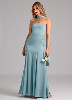Azazie Shiloh Bridesmaid Dresses Moody Blue Mermaid Strapless Stretch Satin Convertible Dress image6