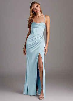 Azazie Brookelle Robes de demoiselle d'honneur Robe Fourreau en Satin extensible Corset en cœur Bleu Ciel image4