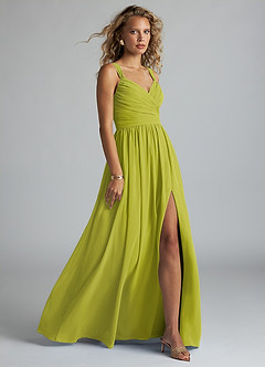 Azazie Aziza At-home Try On Dresses Wisteria A-Line V-Neck Pleated Chiffon Dress image3