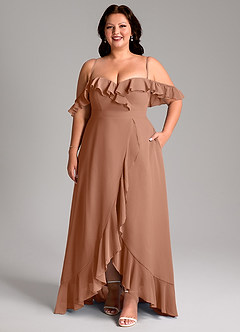 Azazie Lyra Brautjungfernkleider Wandelbar A-Linie Cabrio Chiffon Kleid Bronzer image6