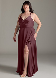 Azazie Davis Robes de demoiselle d'honneur Robe Trapèze en Satin extensible Plissée Sangria image10