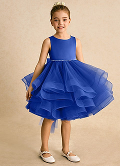 Azazie Tinie Blumenmädchenkleider Ballkleid Schleifen Tüll Kleid Königsblau image2