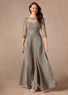 Azazie Corinne Mother of the Bride Dresses Taupe A-Line Sequins Chiffon Dress image3