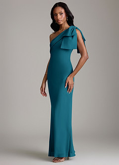 Azazie Yuanna Bridesmaid Dresses Ink Blue Mermaid One Shoulder Chiffon Dress image5