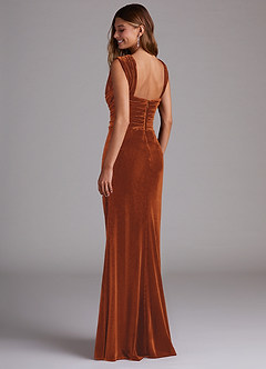 Azazie Genesis Bridesmaid Dresses Burnt Orange Sheath Pleated Velvet Dress image6