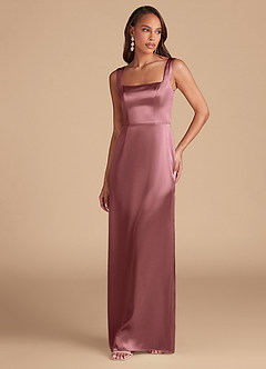 Azazie Flori Bridesmaid Dresses Vintage Mauve Sheath Side Slit Metallic Satin Dress image3