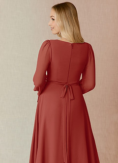 Azazie Leonia Abiti da Damigella Abito A-Line in Chiffon Manica Lunga Terracotta image7
