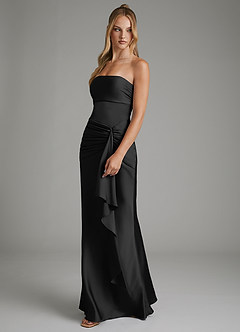 Azazie Janel Vestidos de damas de honor Vestido Negro de Satén Elástico de Corte Sirena con Corsé image5