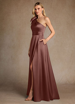 Azazie Easton Mother of the Bride Dresses Espresso A-Line One Shoulder Stretch Satin Dress image2