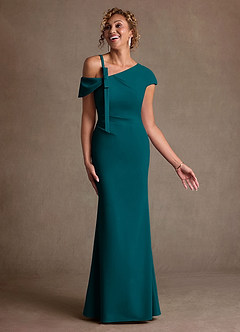 Azazie Rachael Final Sale Dusty Blue Sheath Off the Shoulder Stretch Crepe Dress image1