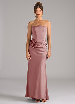 Azazie Debby Vestidos de damas de honor Vestido de Rosa Polvorienta de Satén Elástico de Corte Sirena Convertible con Sin tirantes image5
