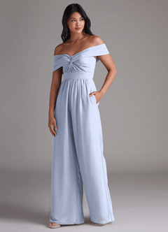 Azazie Lamara Robes de demoiselle d'honneur Combinaison Convertible en Mousseline de soie Épaule décolletée Eis image4