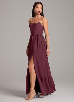 Azazie Kailee Bridesmaid Dresses Cabernet A-Line with Pockets Chiffon Dress image3
