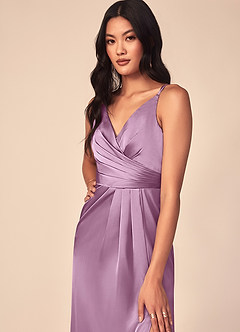 Azazie Aqua Bridesmaid Dresses Wisteria A-Line V-Neck Pleated Stretch Satin Dress image6