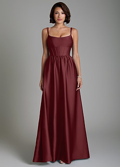 Azazie Mona Bridesmaid Dresses Cabernet A-Line Corset Stretch Satin Dress image4