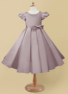 Azazie Jewel Robe Demoiselle D'honneur Fillette Robe Princesse en Mat Satiné Plissée Crépuscule image4