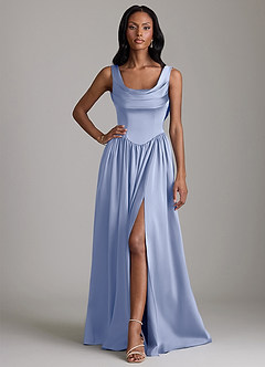 Azazie Novi Bridesmaid Dresses Ice A-Line with Pockets Stretch Satin Dress image1