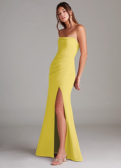 Azazie Leonis Vestidos de damas de honor Vestido de Canario de Gasa de Corte Recto Convertible con Sin tirantes image3