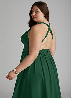 Azazie Ashia Robes de demoiselle d'honneur Robe Trapèze en Mousseline de soie Plissée Vert Foncé image8