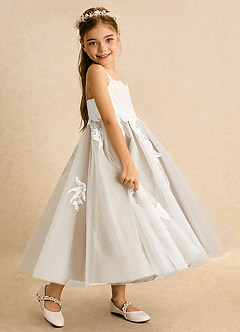 Azazie Coraline vestidos de niña de las flores Vestido de Marfil Champán de Encaje de Corte En A image5