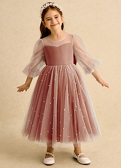 Azazie Trudy Flower Girl Dresses Paprika Ball-Gown Sweetheart Neckline Tulle Dress image3