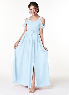 Azazie Lianne Junior Sky Blue A-Line Off the Shoulder Chiffon Dress image1