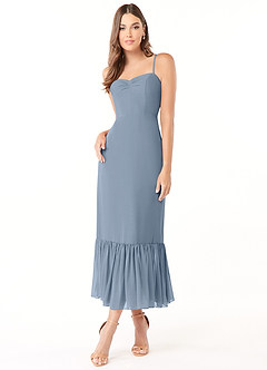 Azazie Justina Bridesmaid Dresses Dusty Blue A-Line Sweetheart Neckline Chiffon Dress image1