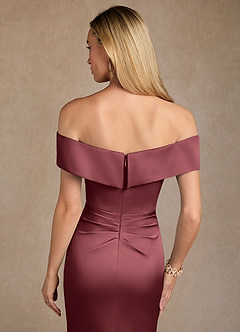 Azazie Laredo Moeder van de bruid jurken Zeemeermin Jurk van Stretch Satijn Off the Shoulder Merlot image7