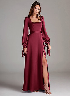 Azazie Leonia Brautjungfernkleider A-Linie Langarm Stretch-Satin Kleid Burgunderrot image9
