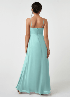 Azazie Collette Junior Aqua A-Line Ruched Chiffon Dress image2