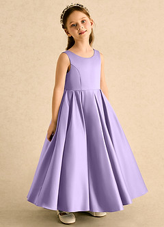 Azazie Lizzie Robe Demoiselle D'honneur Fillette Robe Trapèze en Mat Satiné Plissé Lilas image2