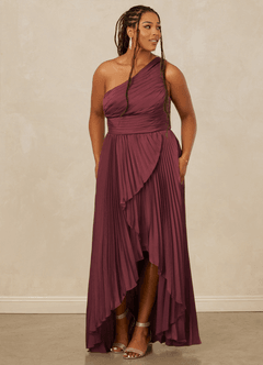 Christian Siriano Bridal for Azazie 1008 Bridesmaid Dresses Merlot A-Line One Shoulder Stretch Satin Dress image11