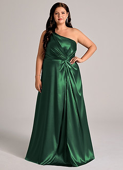 Azazie Brooke Bridesmaid Dresses Dark Green A-Line One Shoulder Metallic Satin Dress image8