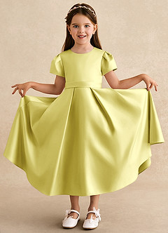 Azazie Princess Flower Girl Dresses Lemon Sorbet A-Line Pleated Matte Satin Dress image3