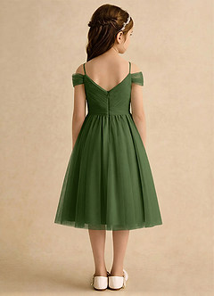 Azazie Lila Girls Formal Robe Demoiselle D'honneur Fillette Robe Trapèze en Tulle Épaule décolletée Olive image2