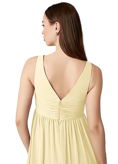 Azazie Yetta Maternity Bridesmaid Dresses A-Line V-Neck Gathered Chiffon Floor-Length Dress image3