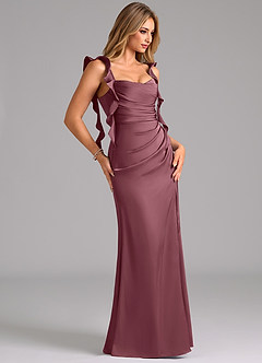 Azazie Jessamine Bridesmaid Dresses Desert Rose Sheath Corset Stretch Satin Dress image4