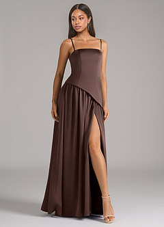 Azazie Adeline Bridesmaid Dresses Ganache A-Line Strapless Stretch Satin Convertible Dress image6