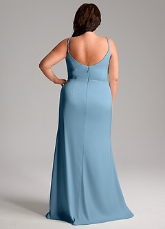 Azazie Deandra Bridesmaid Dresses Steel Blue Mermaid Pleated Stretch Satin Dress image2