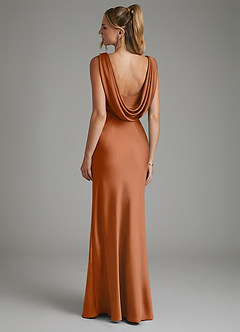 Azazie Elena Bridesmaid Dresses Copper Mermaid Pleated Stretch Satin Dress image2
