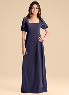 Azazie Briar Junior Vestido de Tormenta de Satén Elástico de Corte en A con Lazo image3