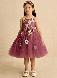 Azazie Osea Flower Girl Dresses Merlot Ball-Gown Pleated Tulle Dress image4