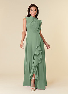 Azazie Narine Mother of the Bride Dresses Matcha A-Line High Neckline Pleated Chiffon Dress image3
