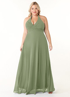 Azazie Tessie Brautjungfernkleider A-Linie V-Hals Gefaltet Chiffon Kleid Pistazie image6
