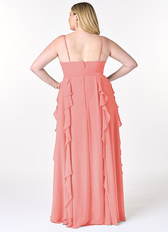 Azazie Peyton Bridesmaid Dresses Coral A-Line Ruched Chiffon Dress image8