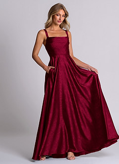 Azazie Shaude 신부 들러리 드레스 A라인 주름진 자카드 바닥 길이 드레스 image4