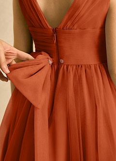 Azazie Macaron Robe Demoiselle D'honneur Fillette Robe Trapèze en Tulle Plissée Orange Brûlée image6