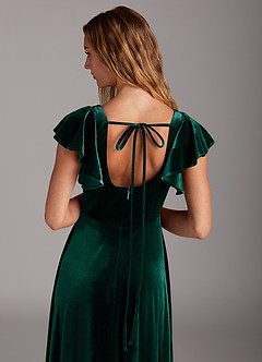 Azazie Bondi Bridesmaid Dresses Emerald A-Line Side Slit Velvet Dress image2