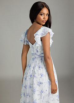 Azazie Anaya Bridesmaid Dresses Blue Cottage Floral A-Line Pleated Chiffon Dress image6